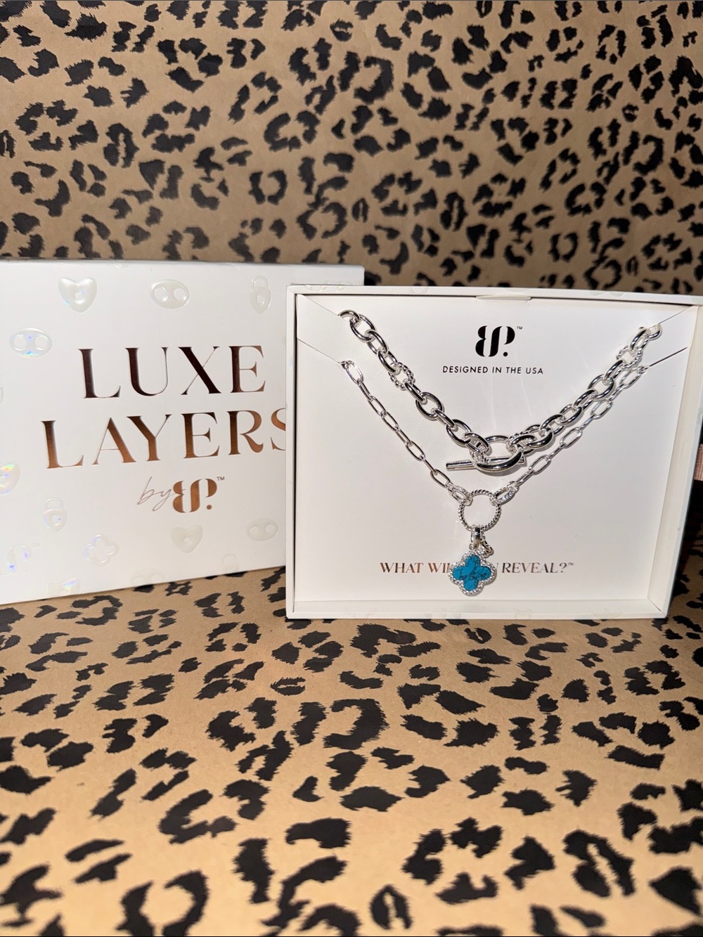 BP Luxe Layers Silver Chain Necklace with Turquoise Clover Pendant